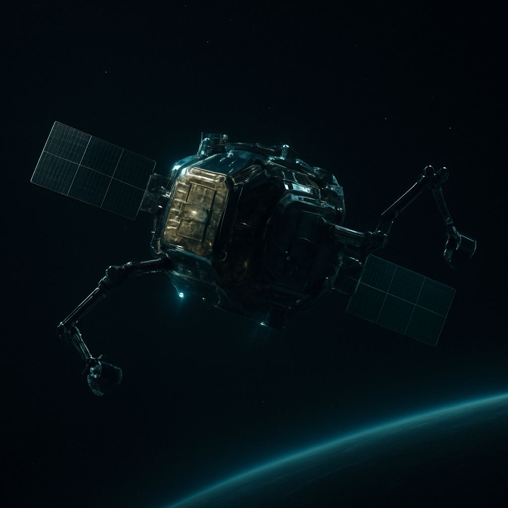 Render of an orbital space tug in deep space, representative of Quantum Space's Ranger in-space mobility vehicle